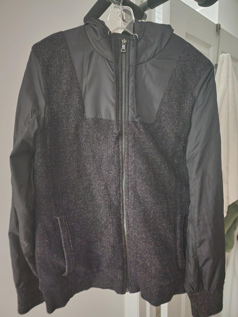INC International Concepts Black Mixed-Texture Hooded Jacket